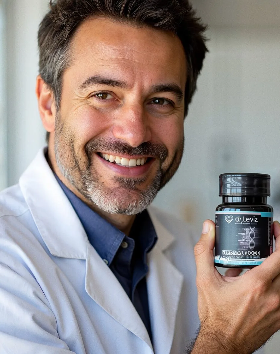 Mujer sonriendo sosteniendo un frasco con gotero